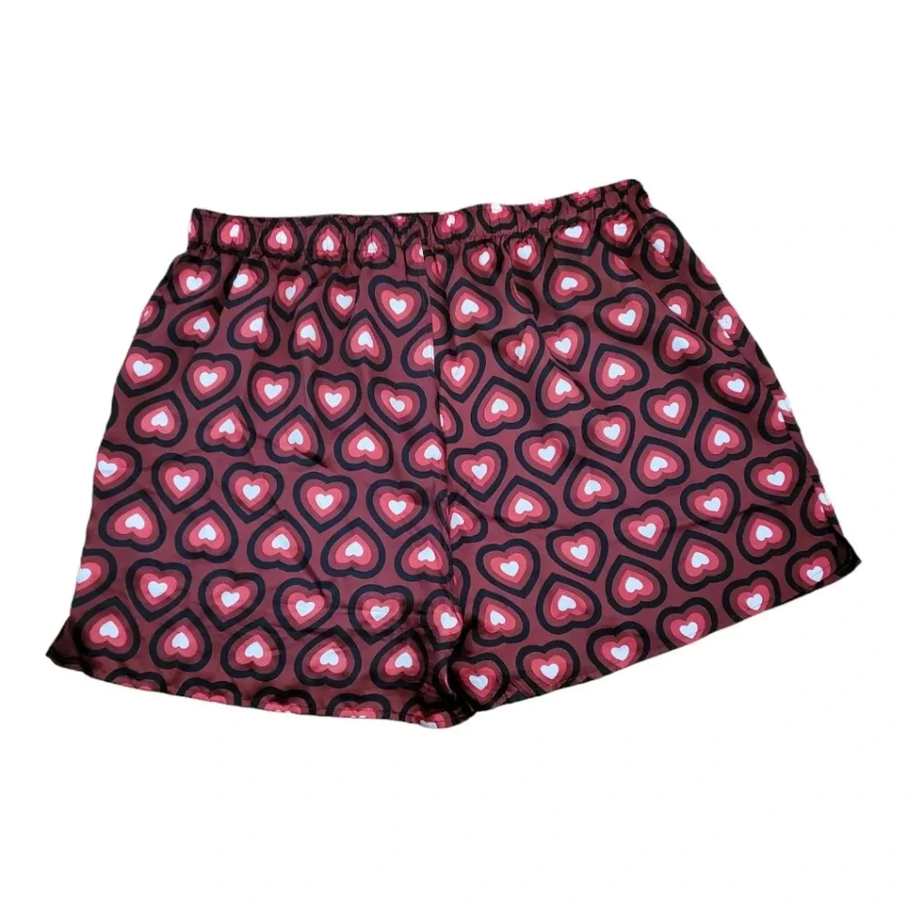Y2K‎ Graphic Heart Print 100% Silk Boxer Shorts Size L Unisex